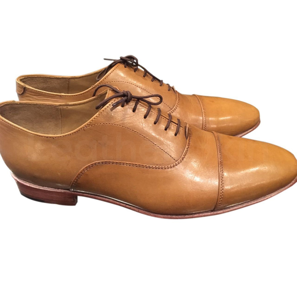 Men Light Brown Black Laces Genuine Leather Shoes - Leather Skin Shop Men Light Brown Black Laces Genuine Leather Shoes - Leather Skin Shop