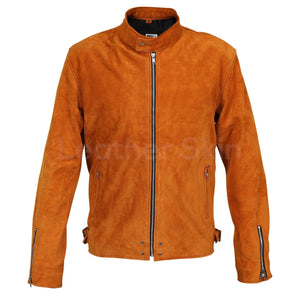 mens suede leather jacket in tan color