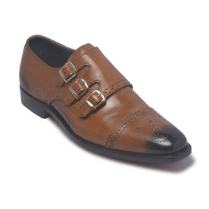 three strap monk leather shoes mens