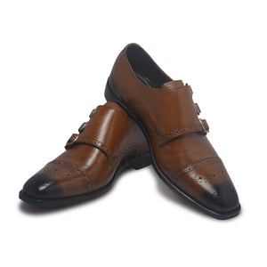 triple strap mens leather shoes brown