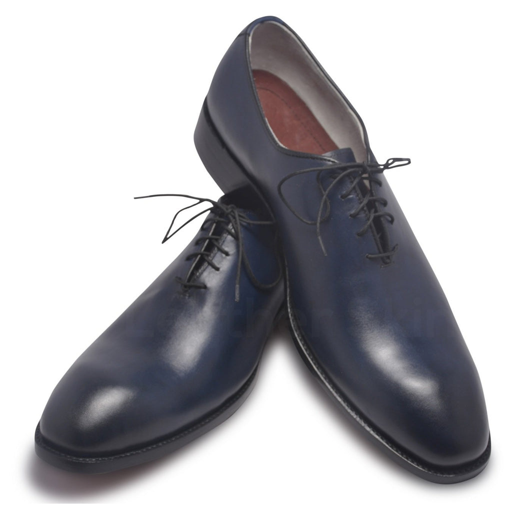 Men Two Tone Blue Leather Shoes with black laces - Leather Skin Shop Men Two Tone Blue Leather Shoes with black laces - Leather Skin Shop