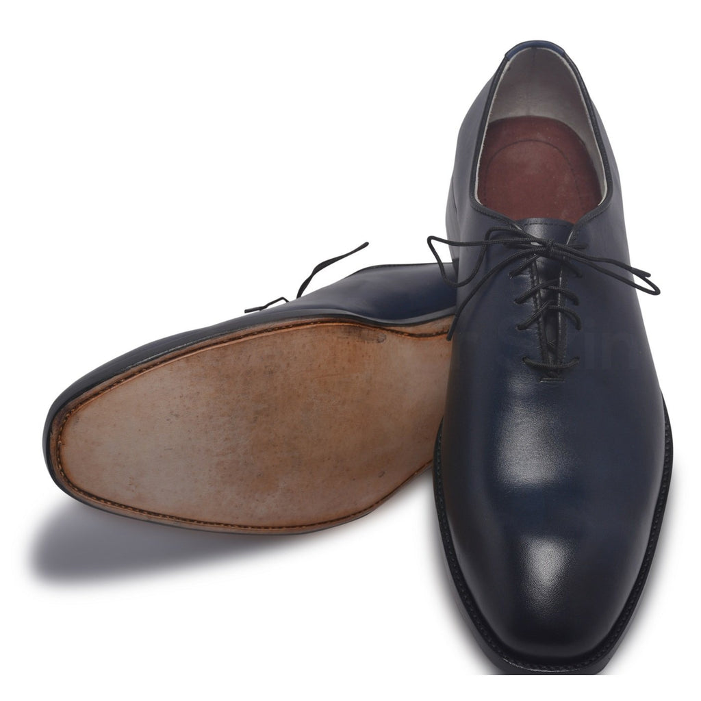 Men Two Tone Blue Leather Shoes with black laces - Leather Skin Shop Men Two Tone Blue Leather Shoes with black laces - Leather Skin Shop