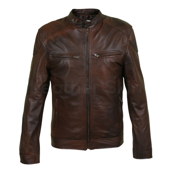Home / Products / Men Two Tone Brown Biker Motorcycle Leather Jacket