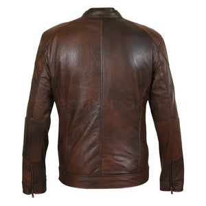 Men Two Tone Brown Biker Motorcycle Leather Jacket