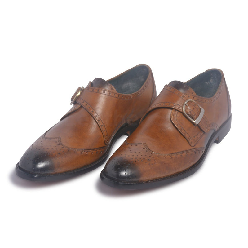 Home / Products / Men Brown Brogue Single Monk Strap Genuine Leather Shoes