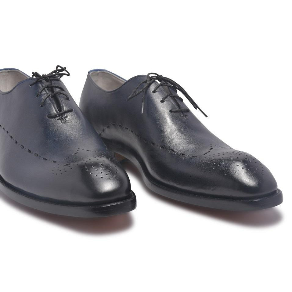 Home / Products / Men Two Tone Navy Blue Brogue Leather Shoes with Laces