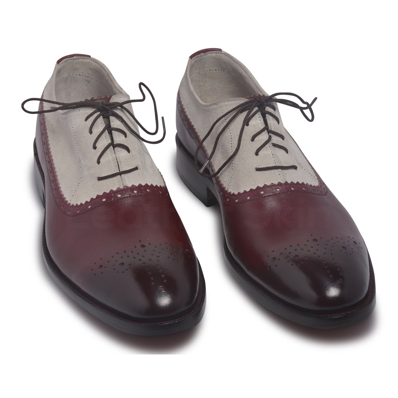 Men Two Tone Red Oxford Glossy Genuine Leather Shoes - Leather Skin Shop