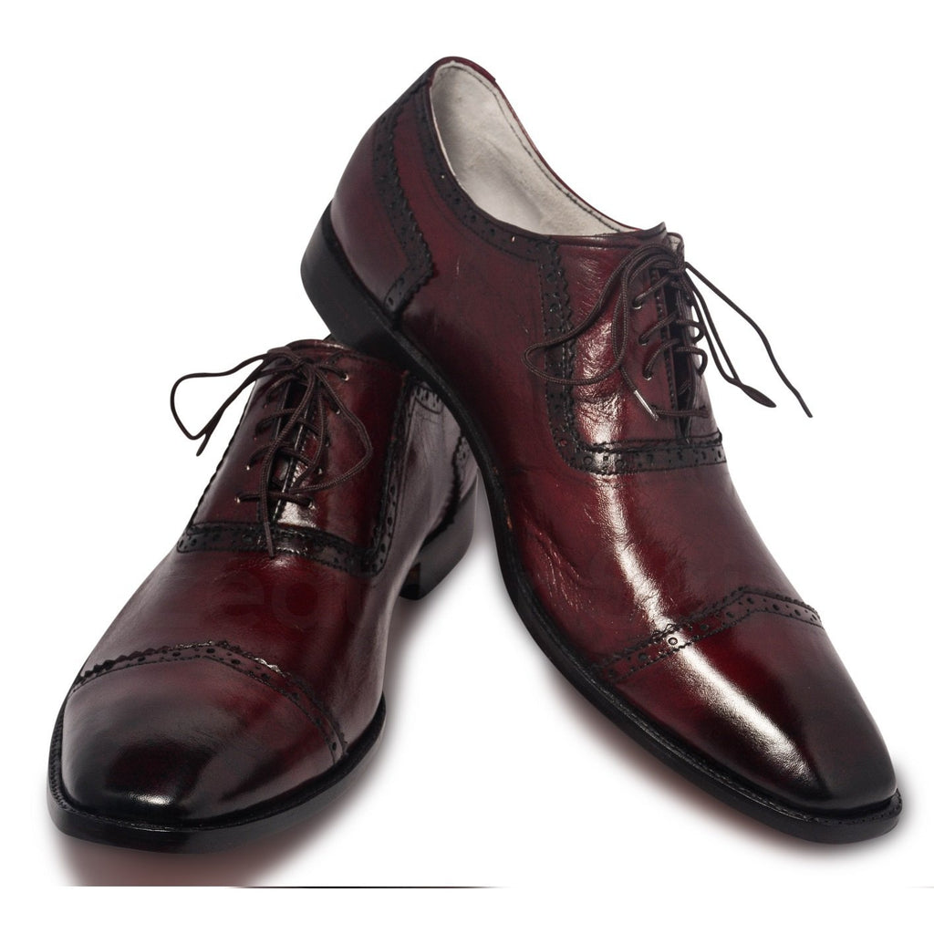 Men Two Tone Red Oxford Glossy Genuine Leather Shoes - Leather Skin Shop Men Two Tone Red Oxford Glossy Genuine Leather Shoes - Leather Skin Shop