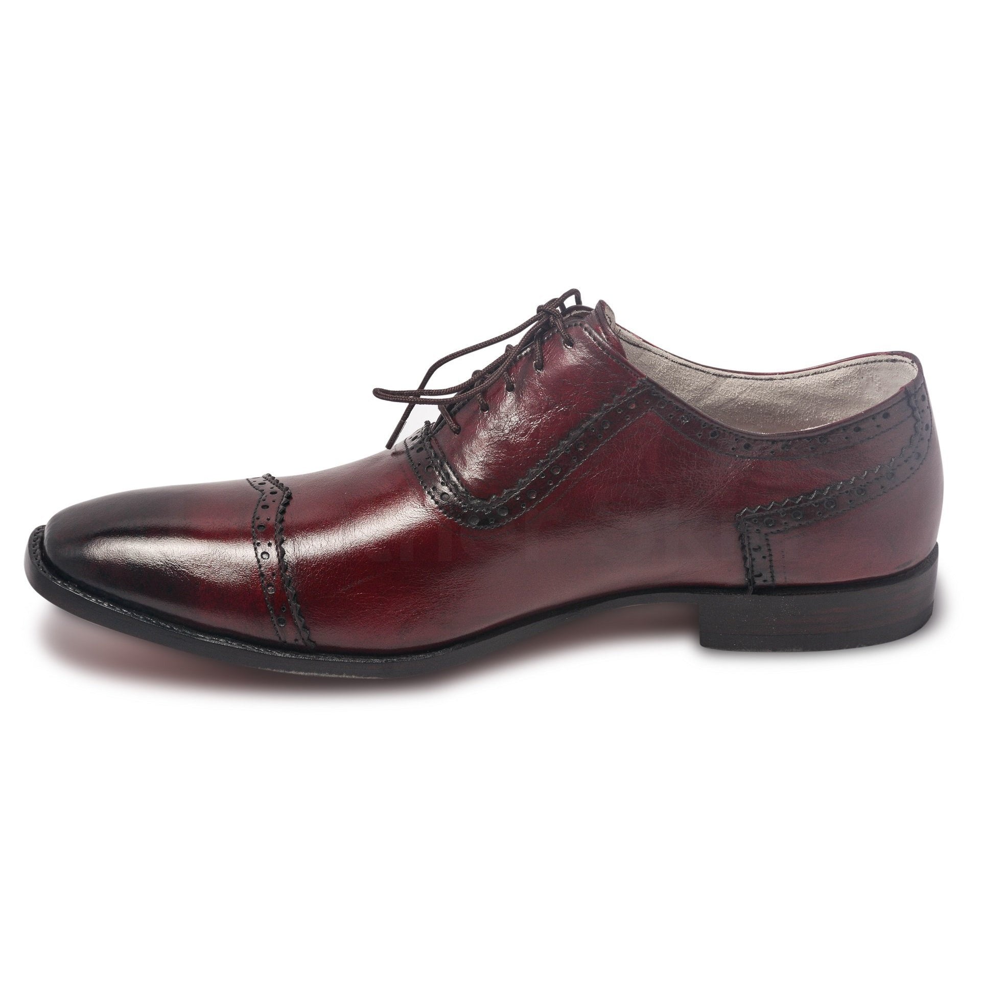 Men Two Tone Red Oxford Glossy Genuine Leather Shoes