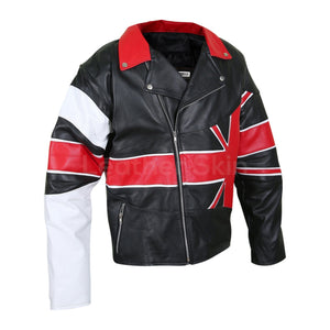 red black white Britain leather jacket mens