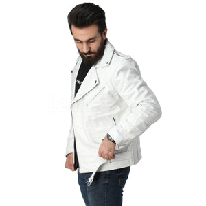Men White Biker Leather Jacket