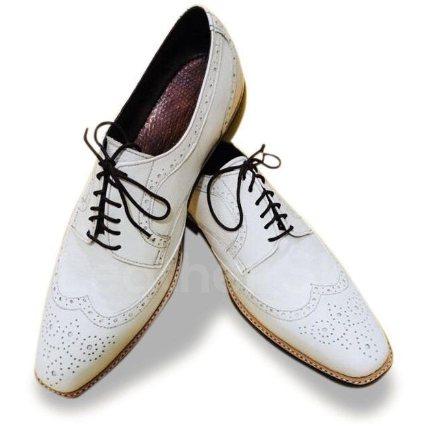 white brogue leather shoes for men