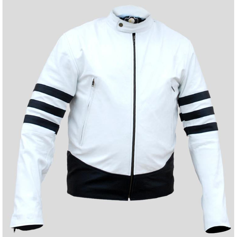 NWT White with Black Patches Genuine Leather Jacket
