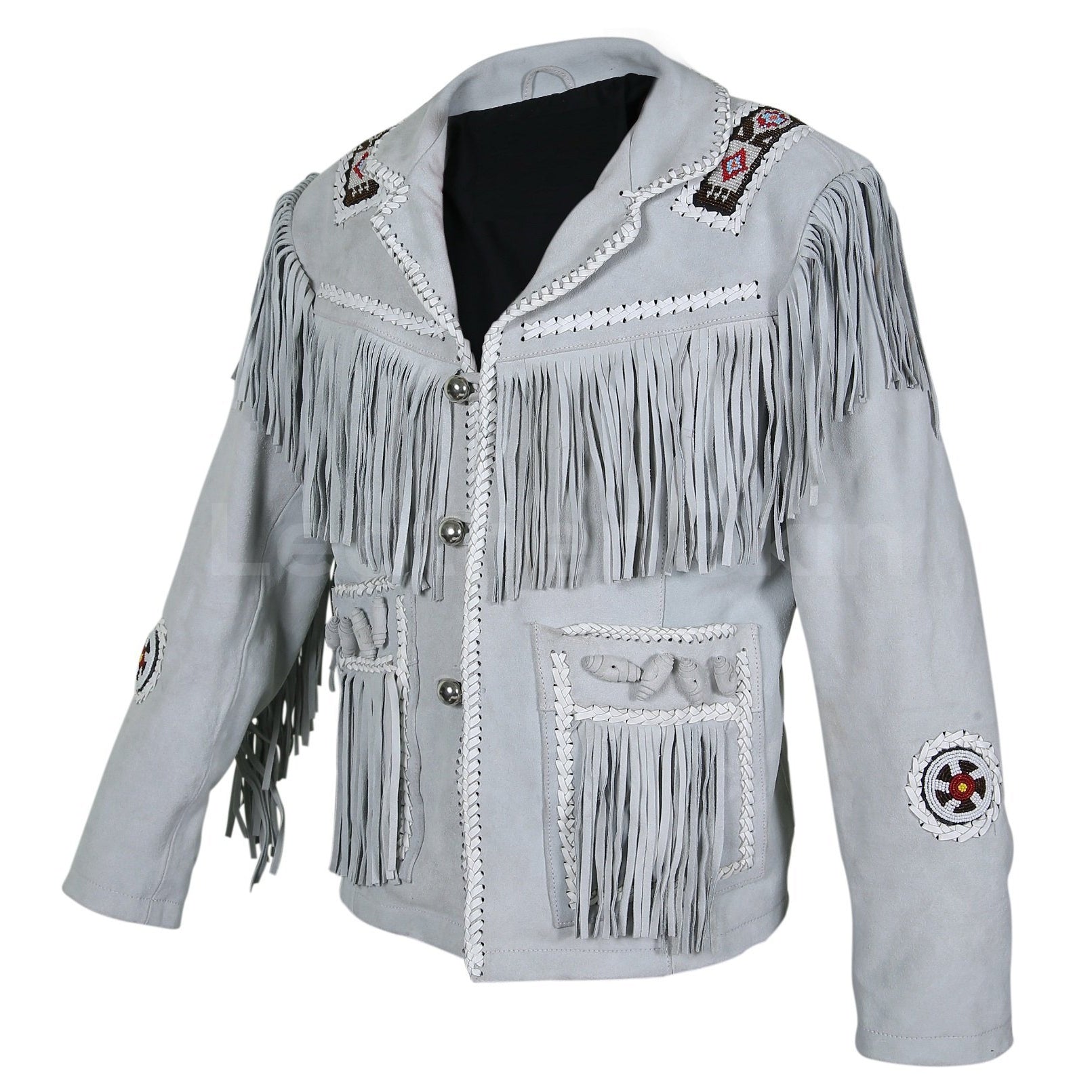 Women's White Lambskin Leather Western Style Fringe Jacket