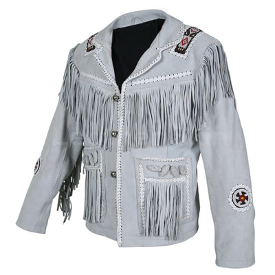 Home / Products / Men White Western Style Fringes Cowboy Suede Leather ...