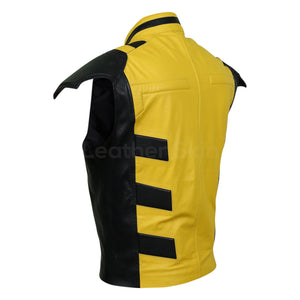 Men Yellow Leather Vest with Shoulder Support