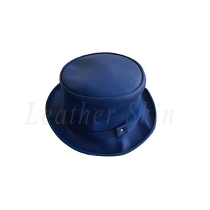 Blue Vintage Style Leather Hat English Men's and Women's Jazz Ska