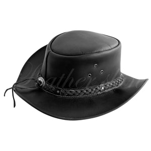 Men Handmade Black Hat Aussie Bush Cowboy Western Outback Leather Hat