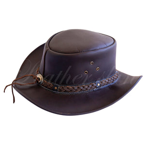 Men Handmade Dark Brown Hat Aussie Bush Cowboy Western Outback Leather Hat