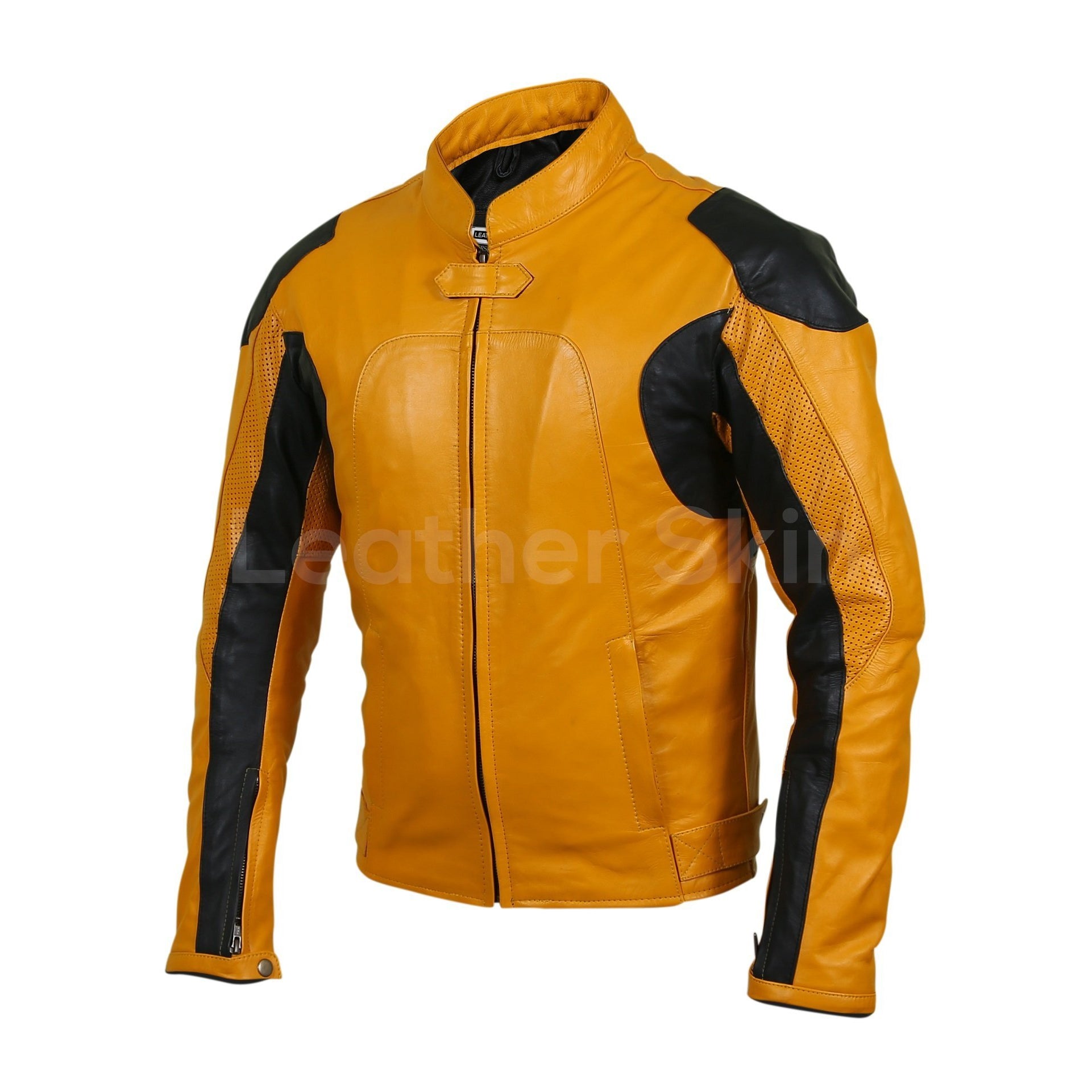 mens yellow leather jacket biker motorcycle