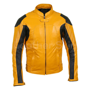 mens yellow biker leather jacket