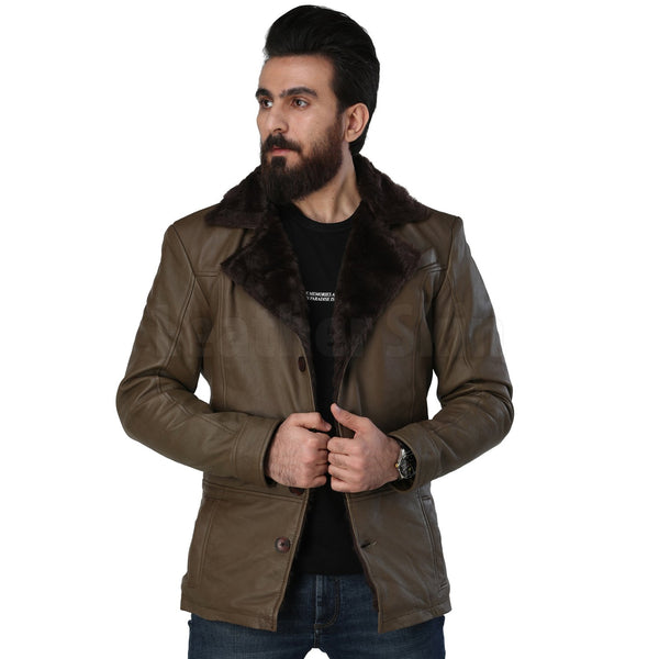Home / Products / Men’s Army Green Leather Coat