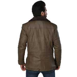 Men’s Army Green Leather Coat