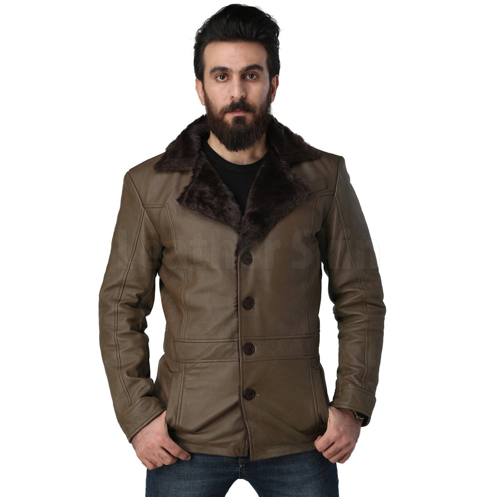 Men's Army Green Leather Coat Men's Army Green Leather Coat