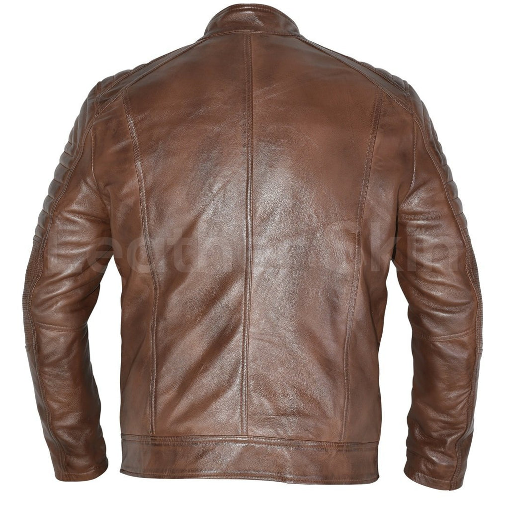 Mens Biker Vintage Motorcycle Cafe Racer Distressed Brown Real