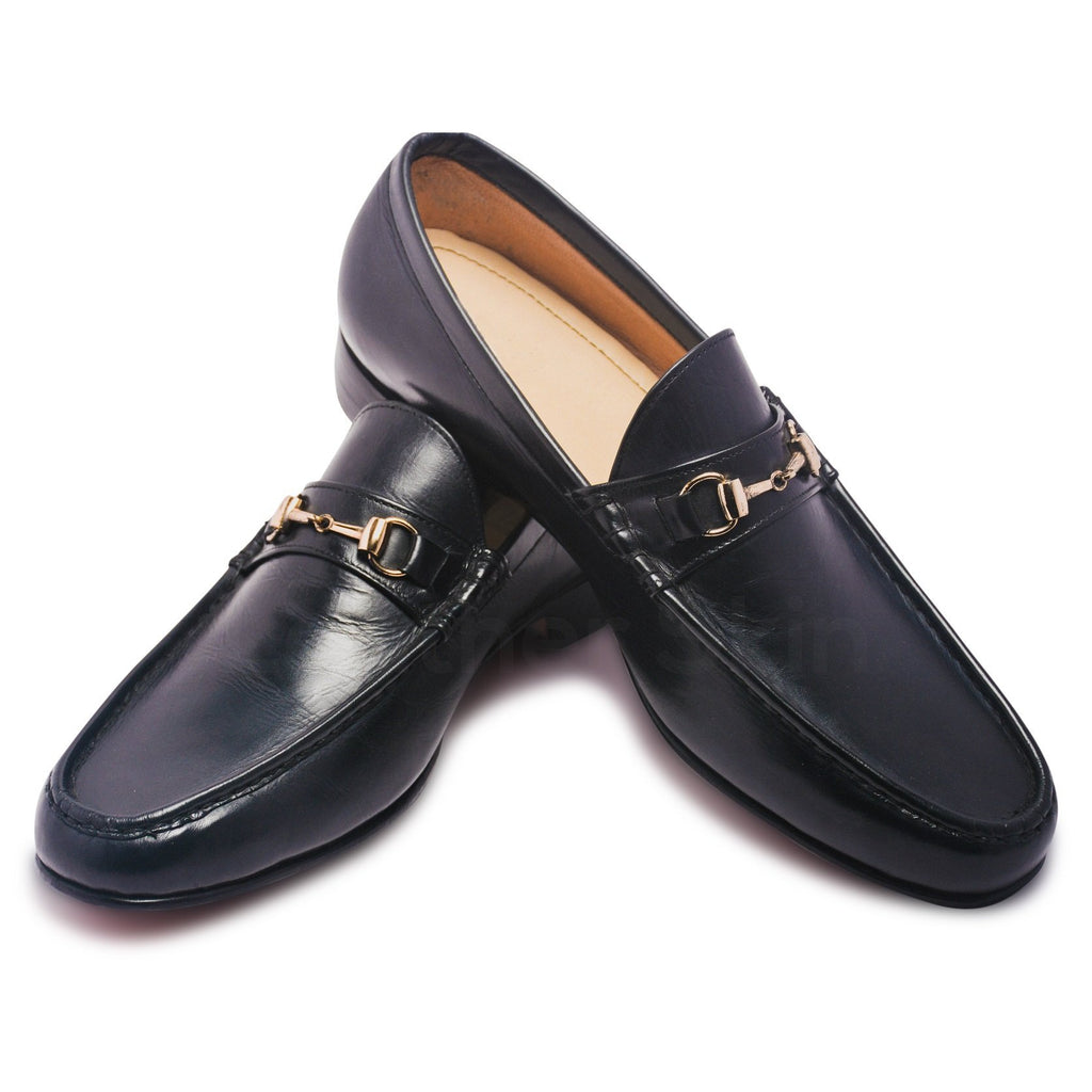Mens Black Bit Loafers Shoes with Gold Metal Decoration - US 13 Mens Black Bit Loafers Shoes with Gold Metal Decoration - US 13