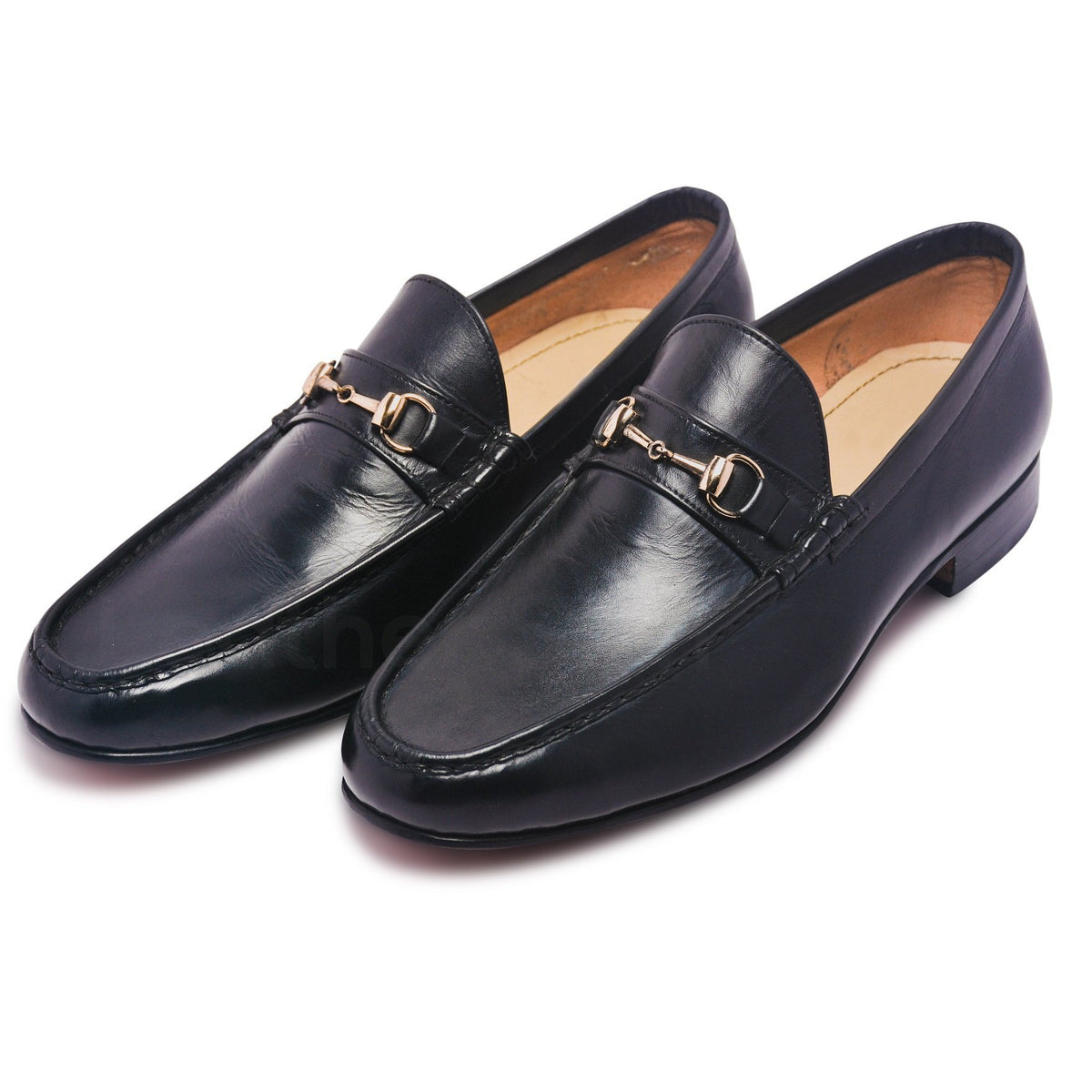 Mens Black Bit Loafers Shoes with Gold Metal Decoration - Leather Skin Shop Mens Black Bit Loafers Shoes with Gold Metal Decoration - Leather Skin Shop