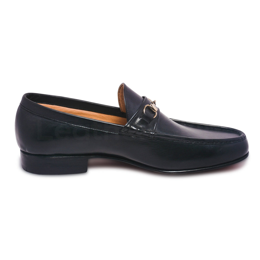 Mens Black Bit Loafers Shoes with Gold Metal Decoration - Leather Skin Shop Mens Black Bit Loafers Shoes with Gold Metal Decoration - Leather Skin Shop