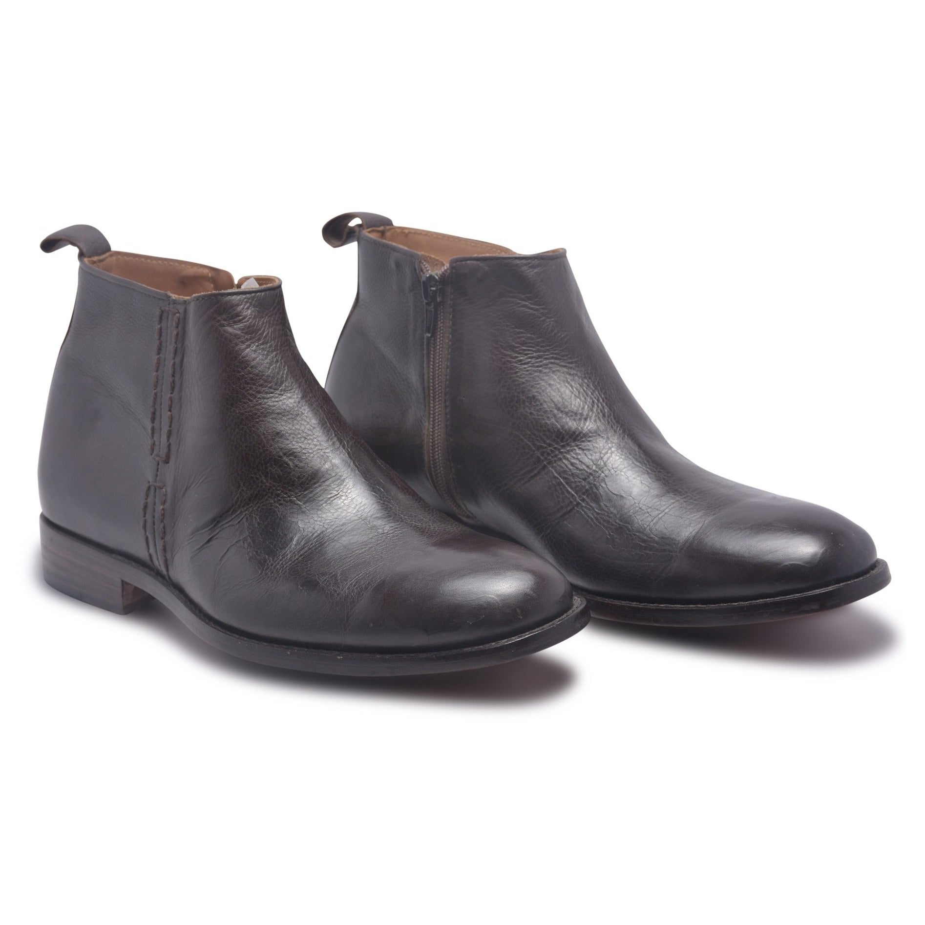Mens Dark Brown Boots with Zipper on side - Leather Skin Shop