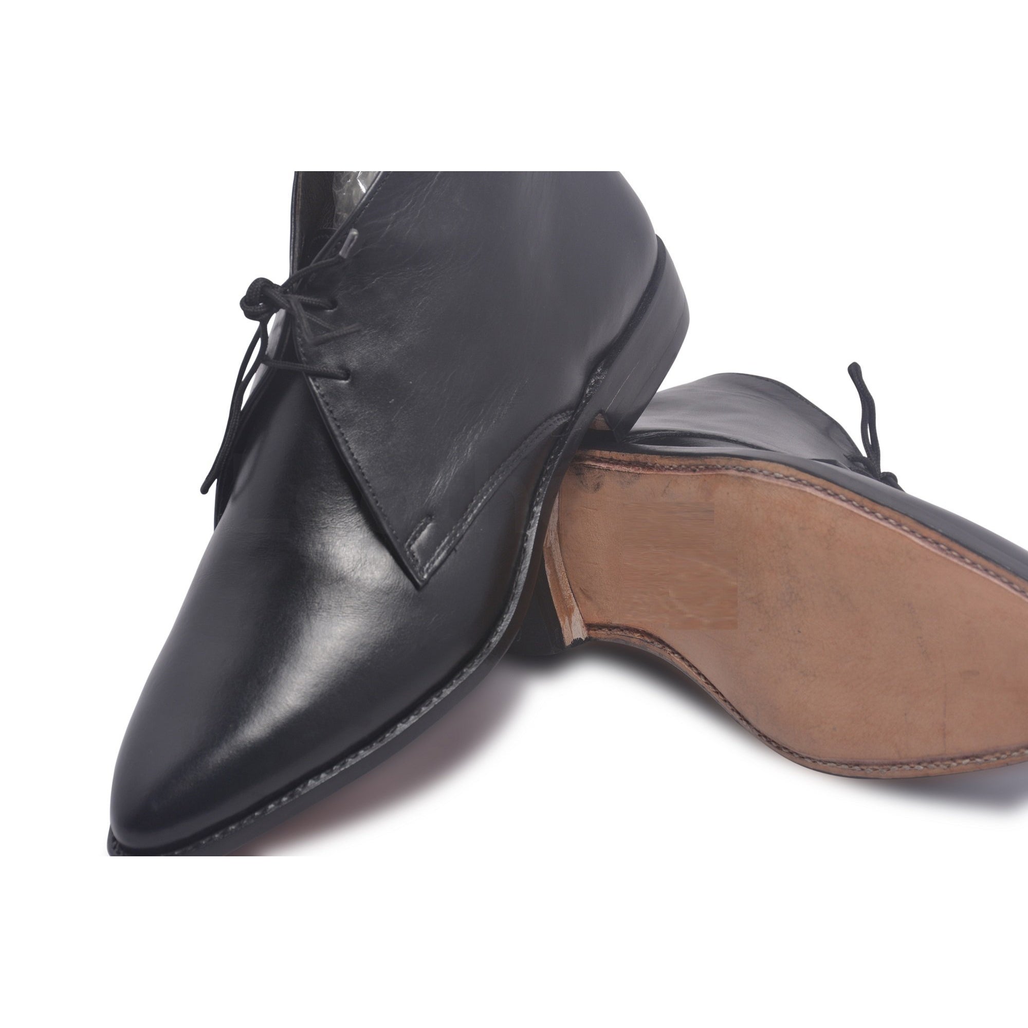 Myallfeet Men's Leather Chukka Boots - Side Zipper, Flat Rubber Sole, Non-Slip, Dress Casual Boots For Work & Business