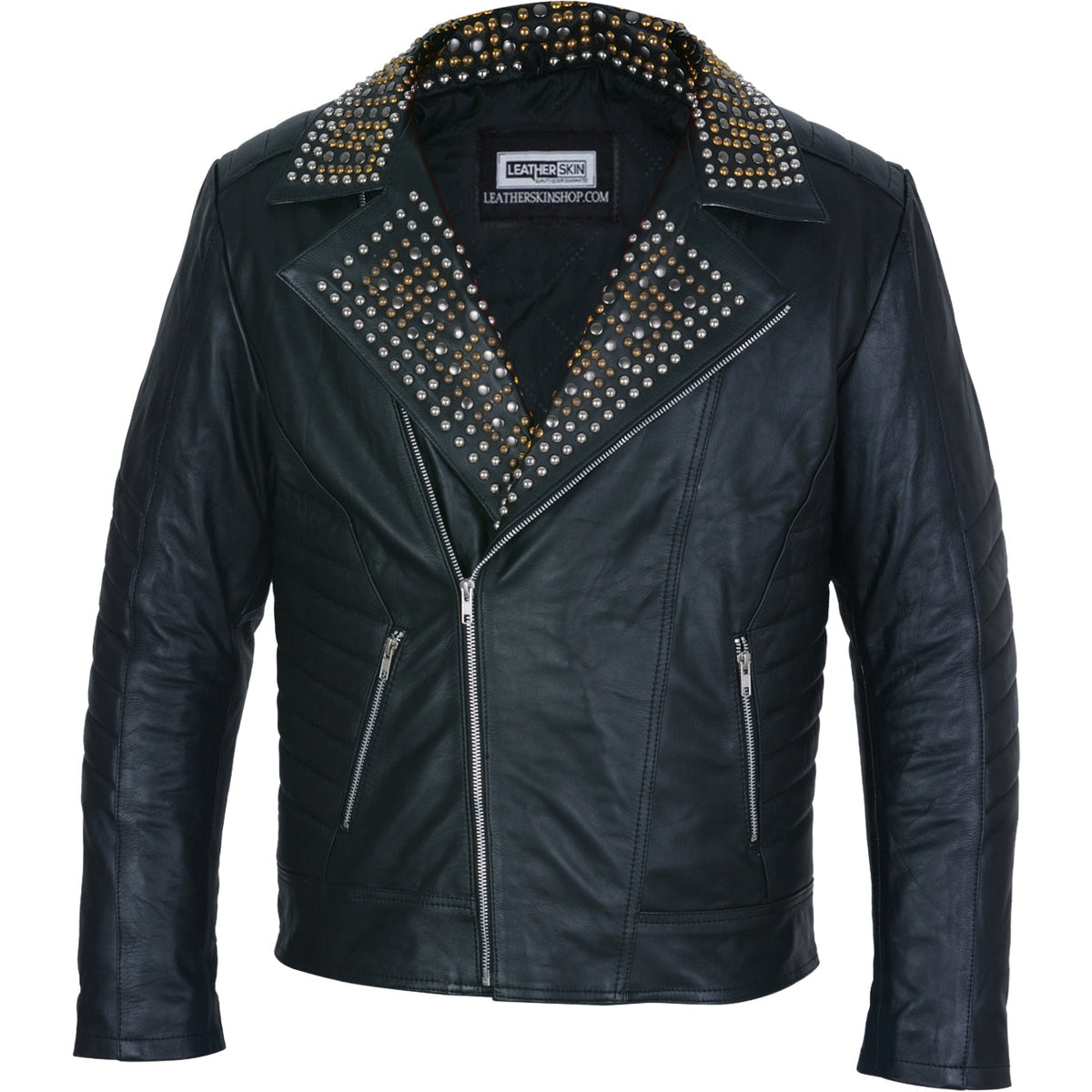 Men's Padded Shoulder Design Asymmetrical Black Leather Jacket