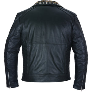 Mens Black Leather Jacket Studded Spiked Studs Punk Asymmetrical Zip Back