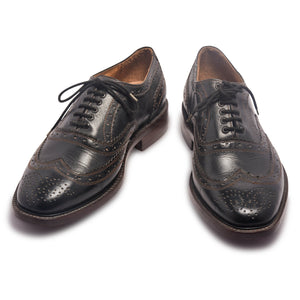 mens leather shoes black with brown stitch