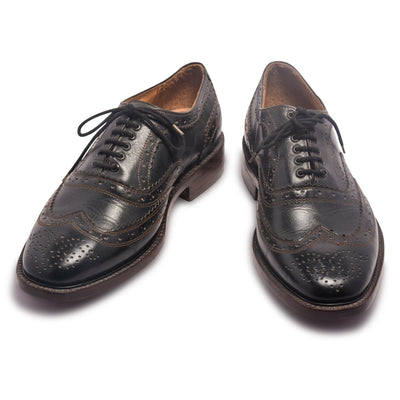 Mens Black Oxford Wingtip Brogue Shoes with Brown stitching