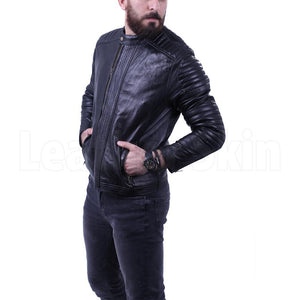 Men's Black leather jacket with antique zippers
