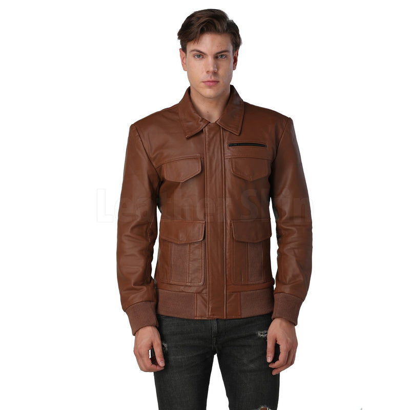 Men's Brown Bomber Leather Jacket