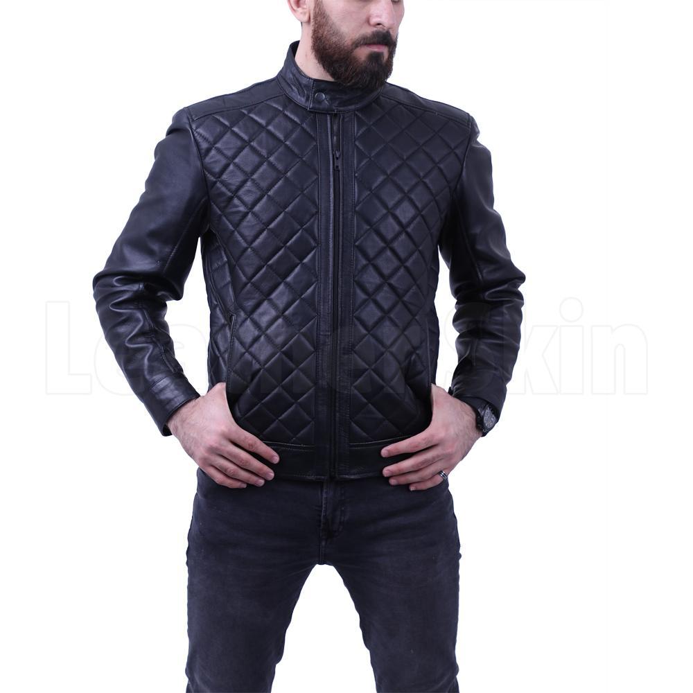 Men's Diamond Quilted Genuine Leather Jacket - Leather Skin Shop