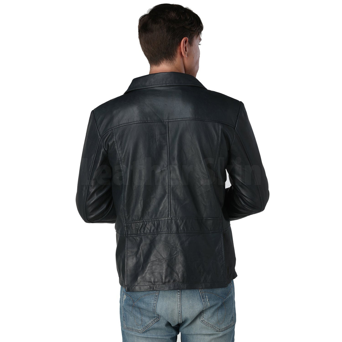 Men’s Navy Blue Leather Blazer