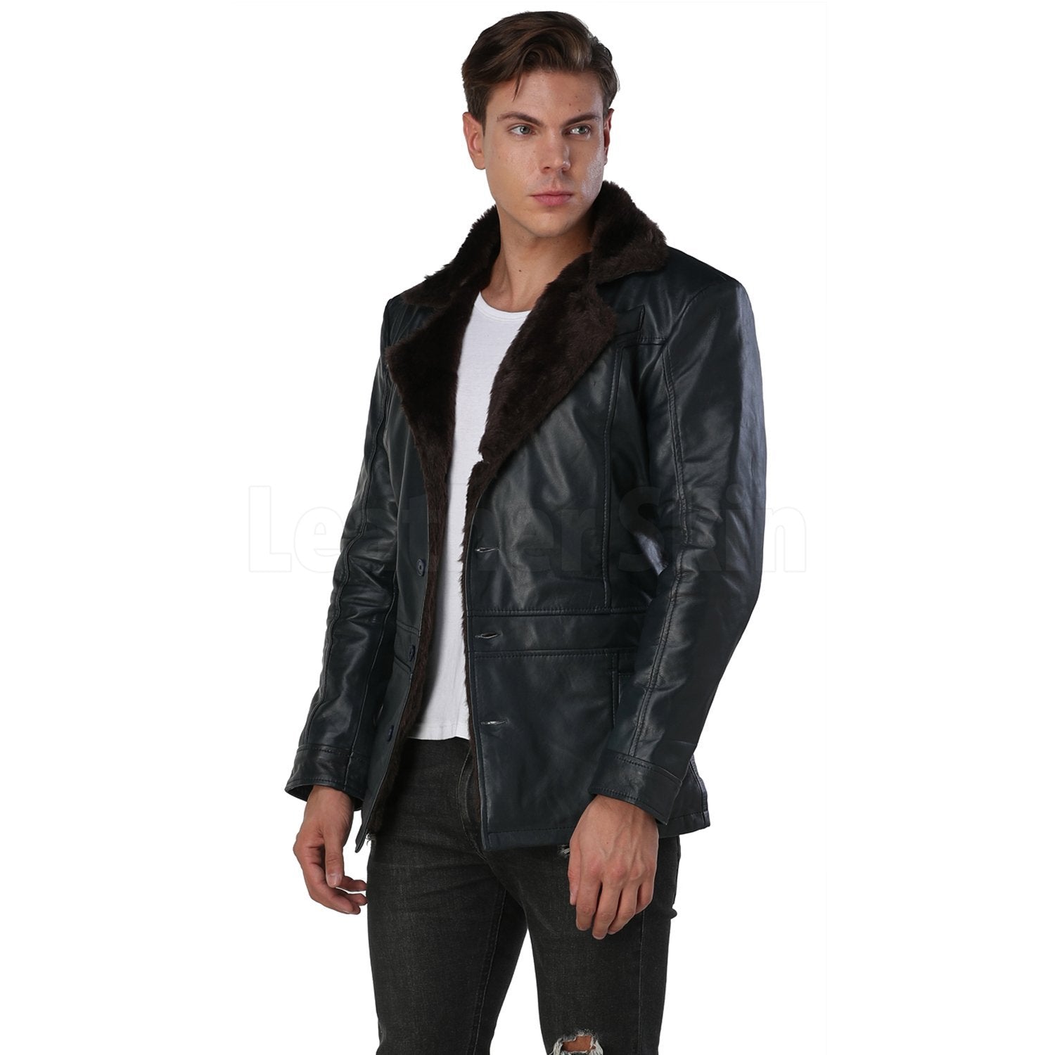 Home / Products / Men's Navy Blue Leather Coat