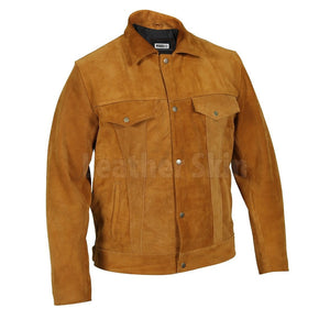 Mens Tan Suede Genuine Leather Jacket