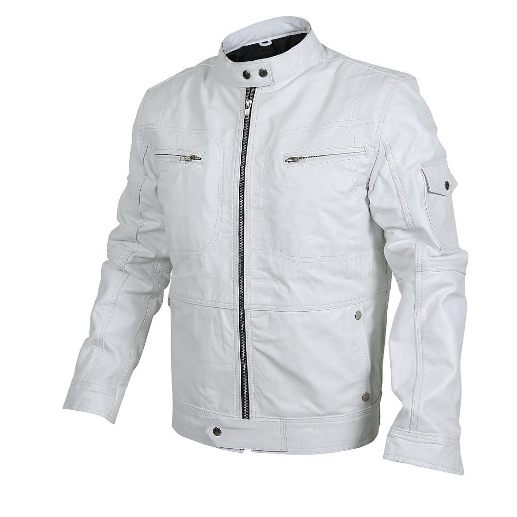 Short White Bomber combo Biker Jacket – West Coast Leather