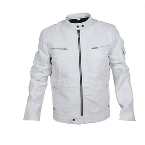 Flawless White Bomber Leather Racer Jacket