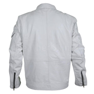 Flawless White Bomber Leather Racer Jacket