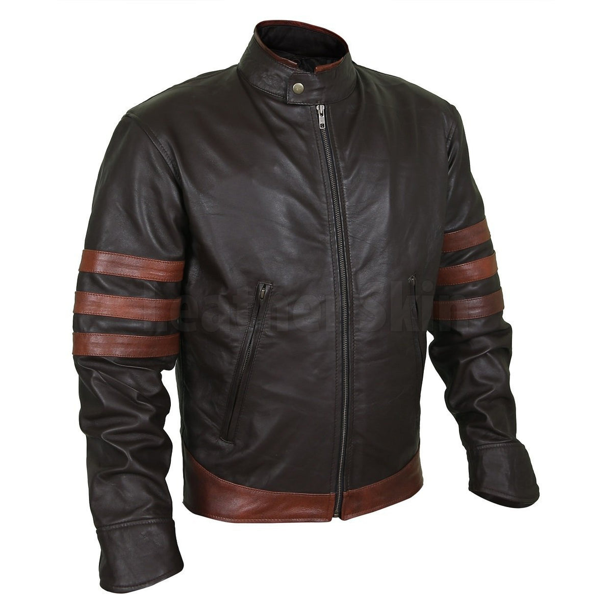 Model Dark Brown Leather Racer Jacket