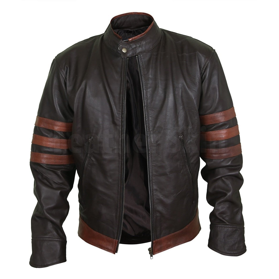 Model Dark Brown Leather Racer Jacket
