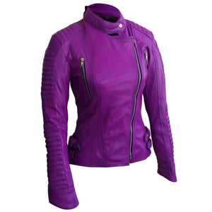 Women Purple Brando Leather Jacket